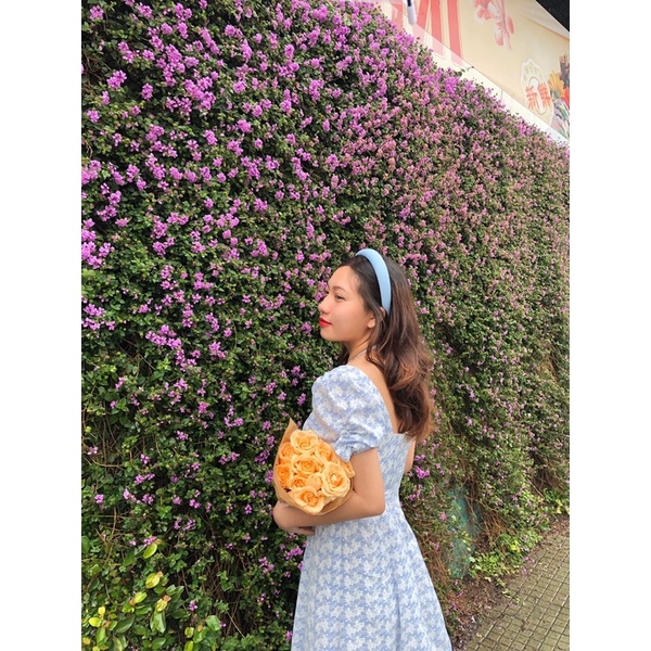 Váy hoa nhí tay phồng xẻ tà dáng dài phong cách Hàn Quốc size S M CHIEDESIGN