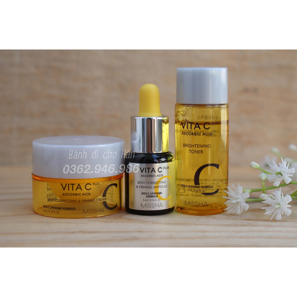 Kit dưỡng sáng, làm mờ vết thâm, sạm và giảm nhăn Missha Vita C Plus Spot Correcting & Firming Ampoule