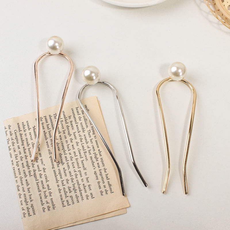 Kẹp tóc cố định hình chữ U bằng kim loại đính ngọc trai nhân tạo phong cách Baroque