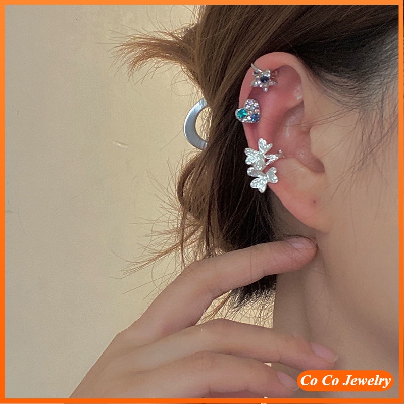 Ins Kẹp Xương Tai Hình Ngôi Sao Năm Cánh Trái Tim Đính Kim Cương Màu Sắc Đơn Giản Siêu Lấp Lánh Dễ Phối Đồ Thời Trang Coco