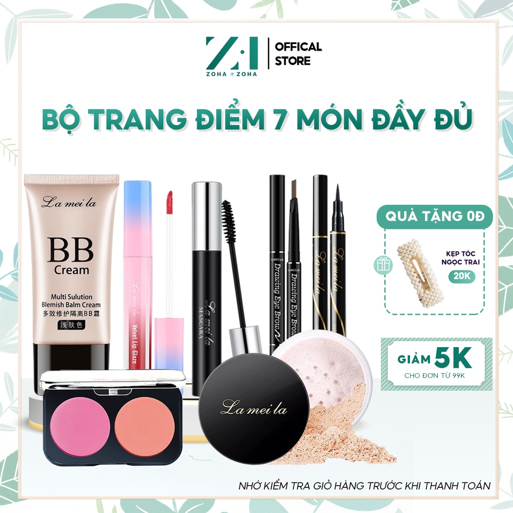 Bộ makeup nữ đầy đủ Lameila 7 món kem nền, phấn phủ, phấn má, kẻ mày, kẻ mắt, mascara, son kem lì BTD-L710