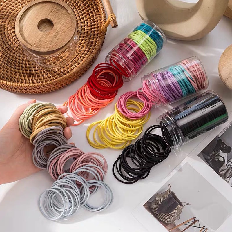 Set 100 Dây Buộc Tóc Co Giãn Nhiều Màu Sắc Phong Cách Hàn Quốc Cho Nữ