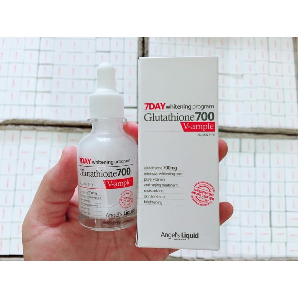 HUYẾT THATRẮNG DA SAU 7 NGÀY SỬ DỤNG Angel's Liquid 7 Day Whitening Program Glutathione 700 V-Ample