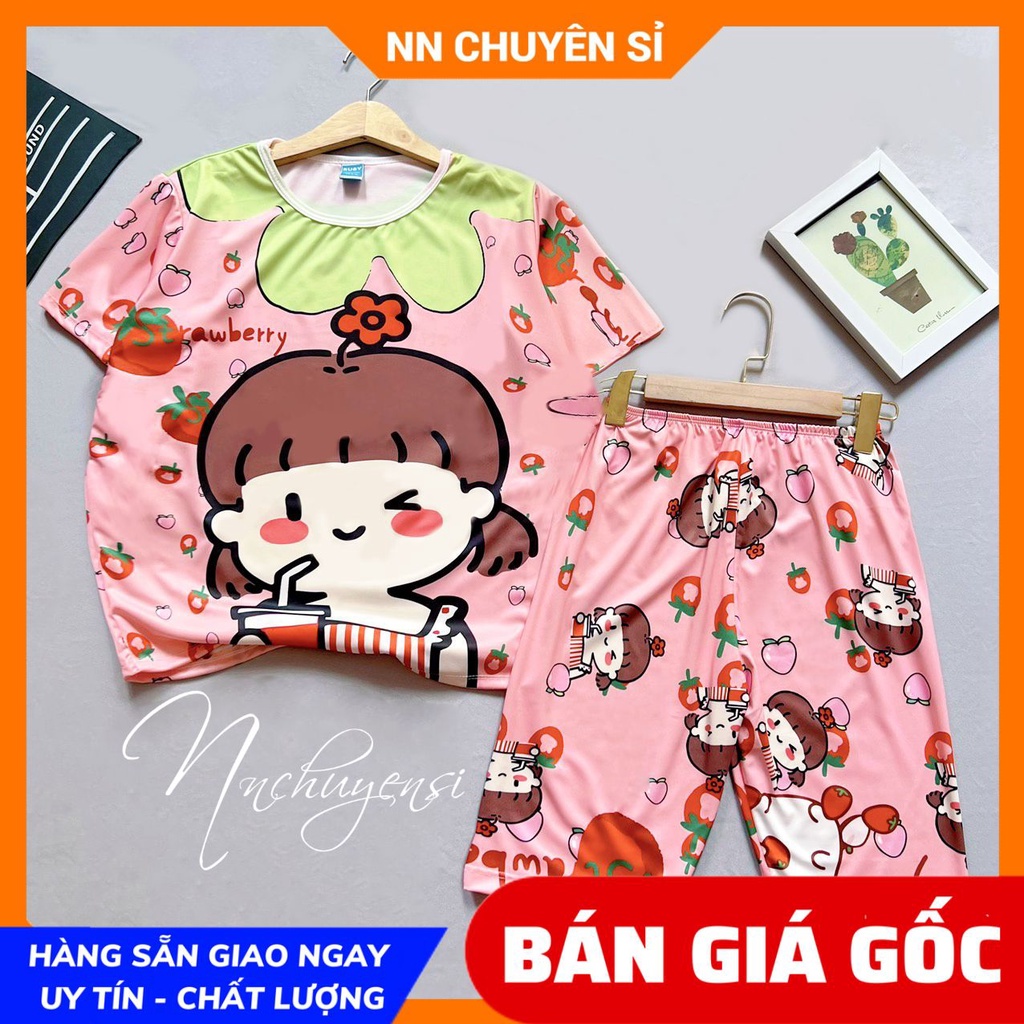 Đồ bộ quần lửng cho bé size đến 70kg chất thun mềm mát in hình doremon kitty hoạt hình dễ thương DBRBL FULL SIZE
