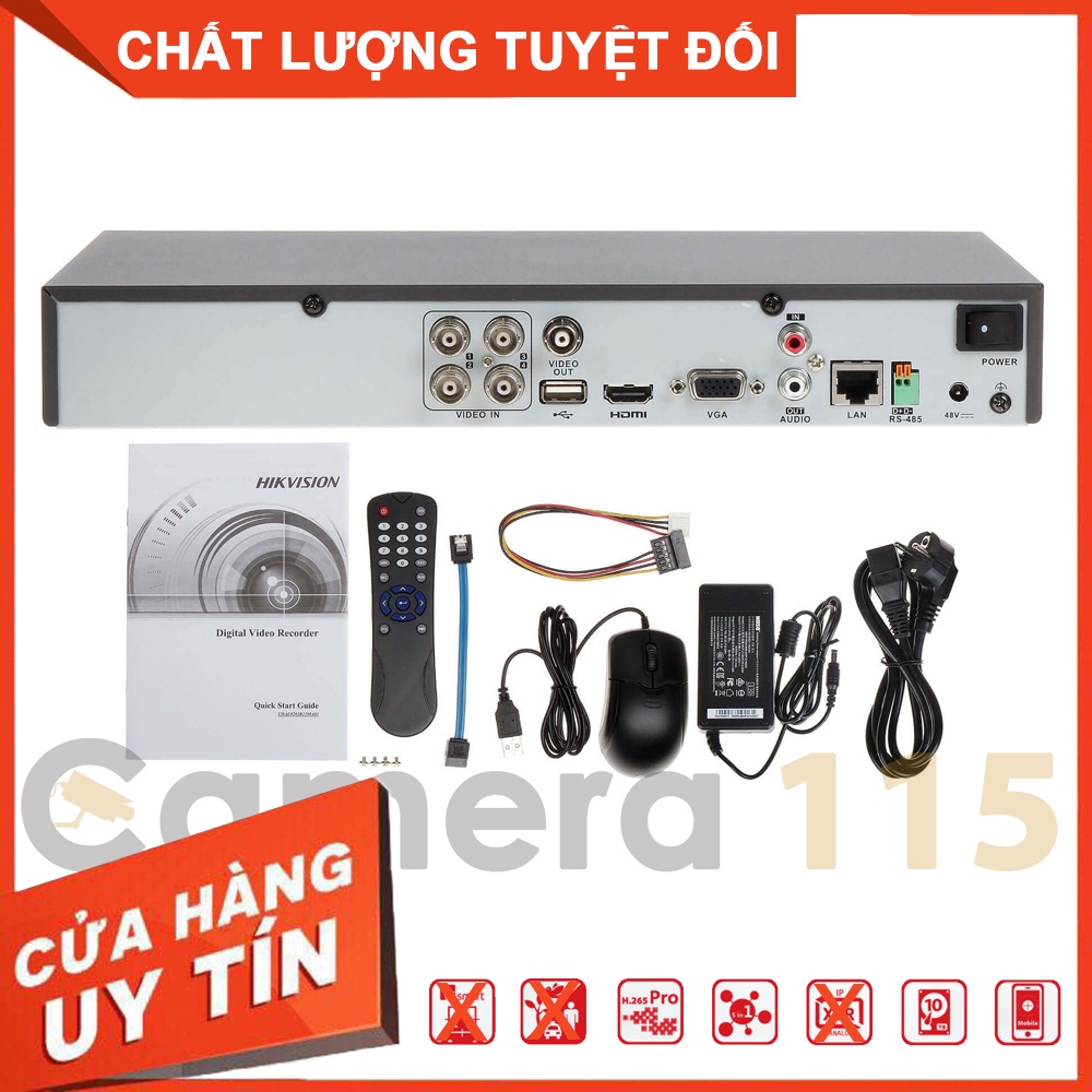 Đầu ghi hình  HD-TVI 4 kênh vỏ sắt hikvision DS-7204HQHI-K1(S)