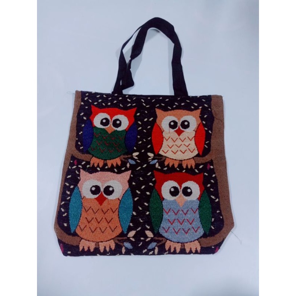 Túi tote thổ cẩm hoạ tiết chim cú vừa A4