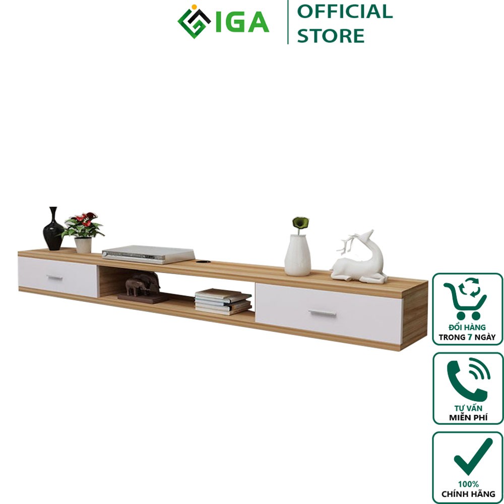 Kệ Tivi Treo Tường IGA Tiết Kiệm Diện Tích 2 Ngăn Kéo Vân Gỗ Sồi Phong Cách The Nordic GP110
