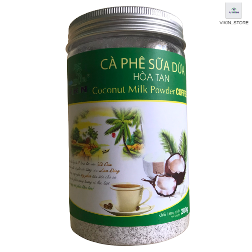 Cà Phê Cốt Dừa VIKIN hòa tan 200g thơm ngon,nguyên chất-tặng thêm 1 gói cà phê sữa dừa 17g