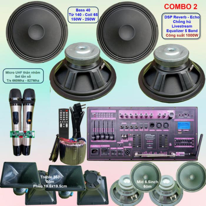 Mạch loa kéo 4 Bass 4 tấc 1000W DSP Reverb Echo có chống hú Livestream - Equalizer 5 Band kèm 2 tay mic