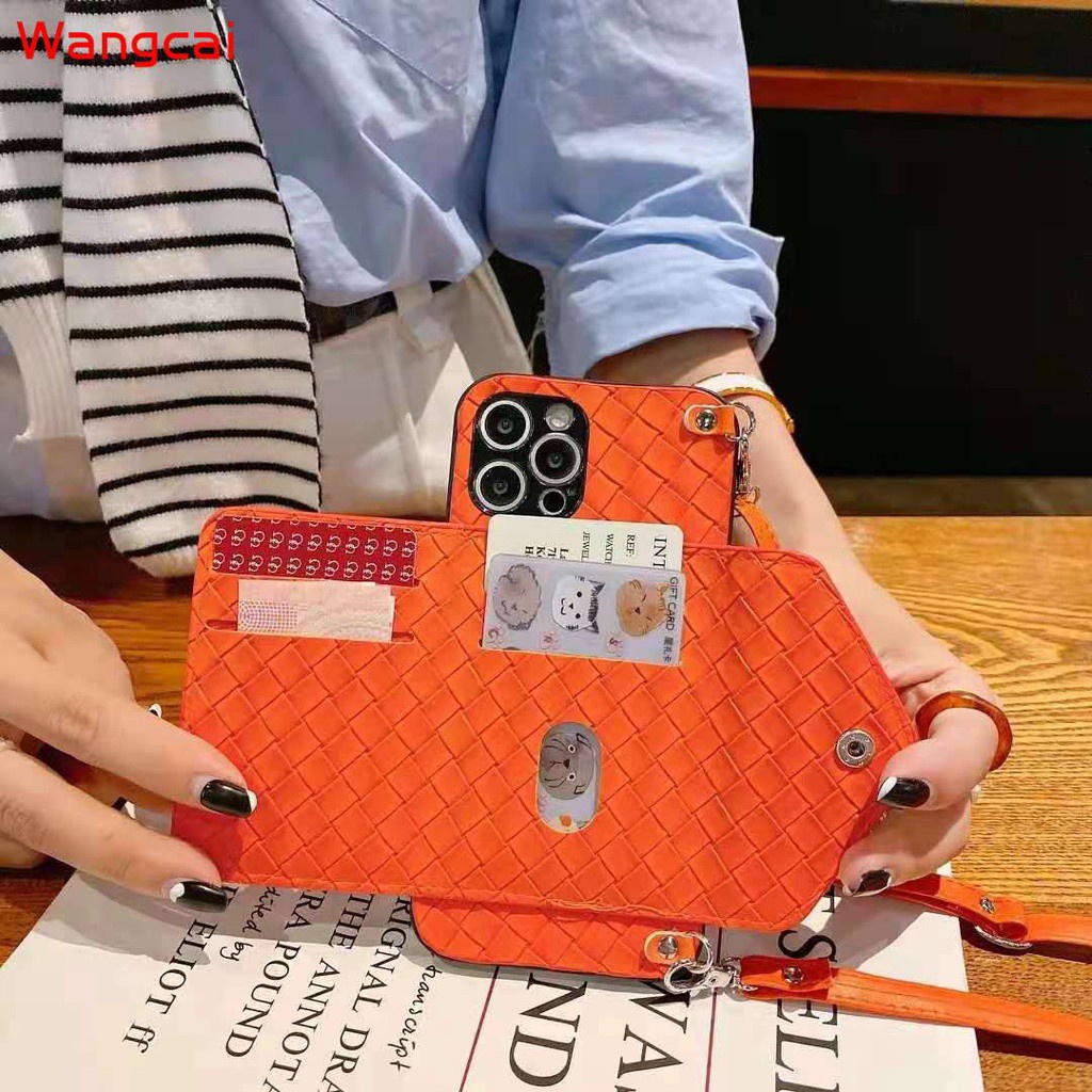 Ốp điện thoại dạng ví đeo đựng thẻ tiền màu cam/đen thích hợp cho iPhone 12 Mini 12 11 Pro Max XS Max XR X 7 8 6 6s Plus