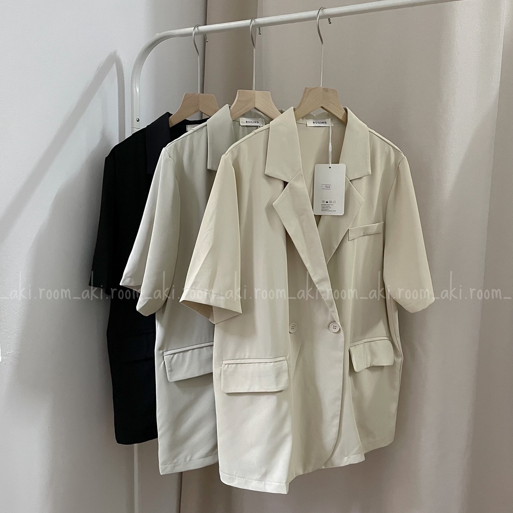 Áo blazer một lớp cộc tay có túi nắp lưng xẻ chéo 9662