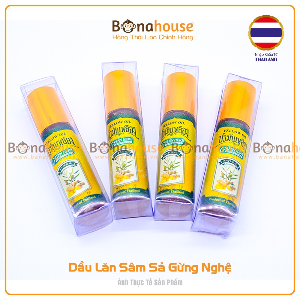 Dầu Nóng Yellow Oil Green Herb Thái Lan (Sâm - Nghệ Gừng - Sả)