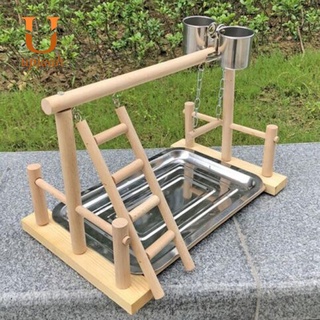 Bộ khay cốc thang và xích đu và thanh gỗ đứng chuyên dùng cho vẹt tập thể dục