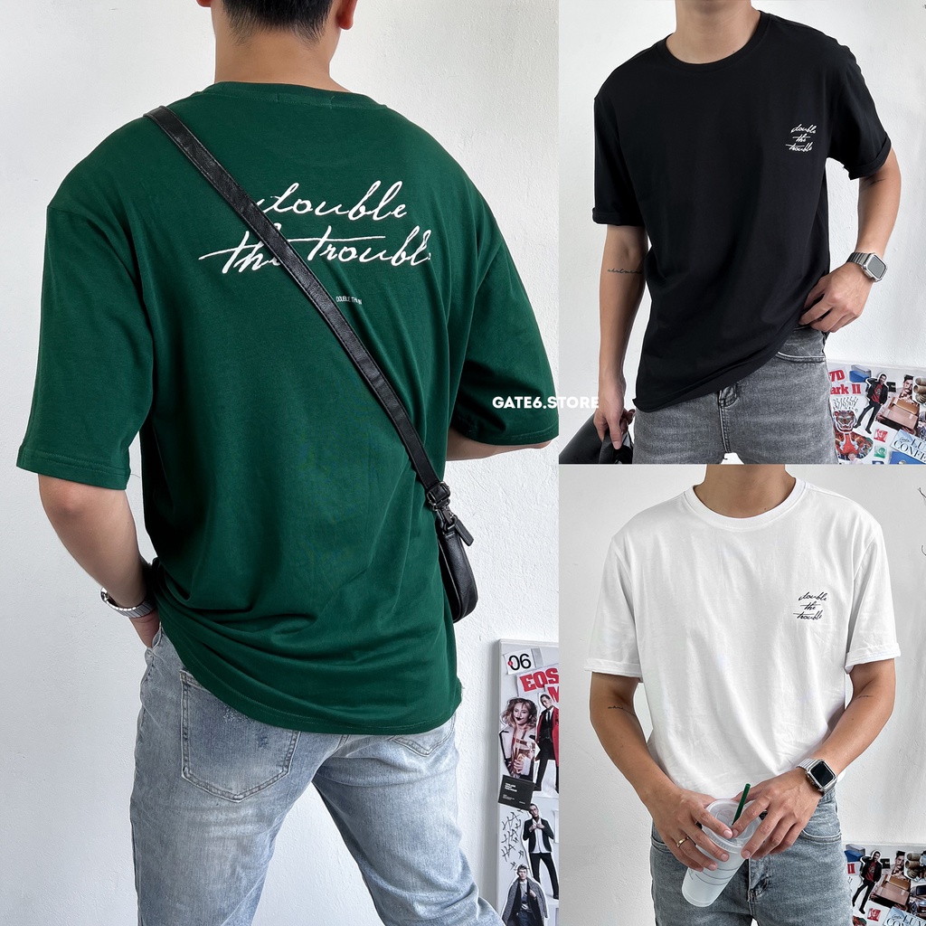 Áo Phông Nam cổ tròn GATE6 - Double the Trouble, thun ngắn tay unisex in slogan tối giản kiểu Hàn - G0033