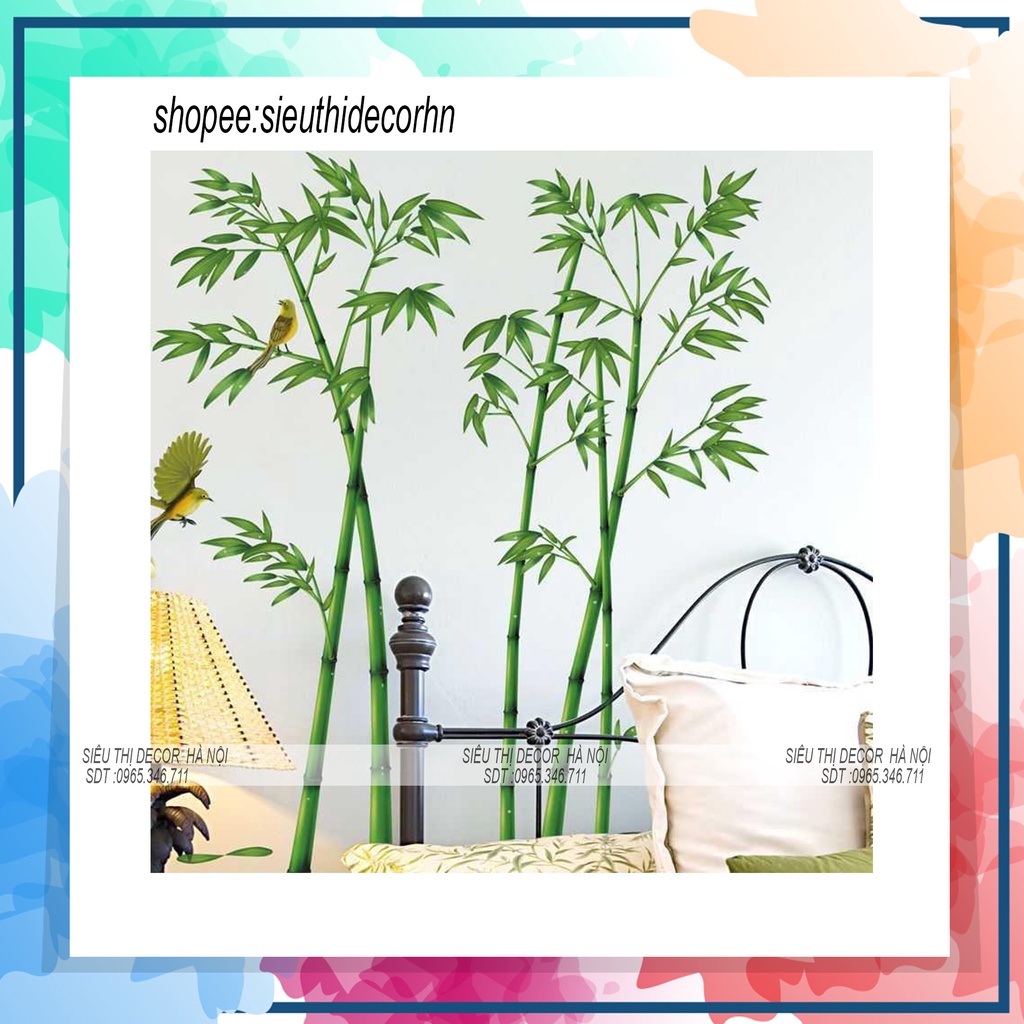 Decal dán tường phòng ngủ CÂY TRÚC XANH XH0779C. Đề can dán tường Hàn quốc kích thước 60x90cm
