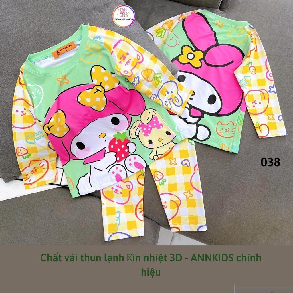 038 - Bộ dài tay bé gái size đại thun lạnh in 3D hoạt hìnhh 22 đến 40kg