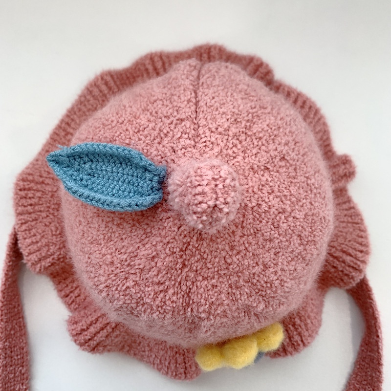 Mũ Len Cho Bé Có Dây Buộc 3-24 Tháng Mẫu Hoa Lá M35