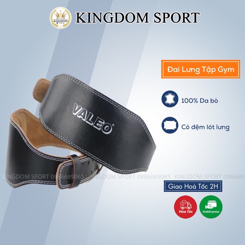 Đai Lưng Tập GYM Valeo da bò , Hỗ Trợ Gánh Tạ Cao Cấp Chính Hãng VALEO KINGDOM SPORT size S/M/L