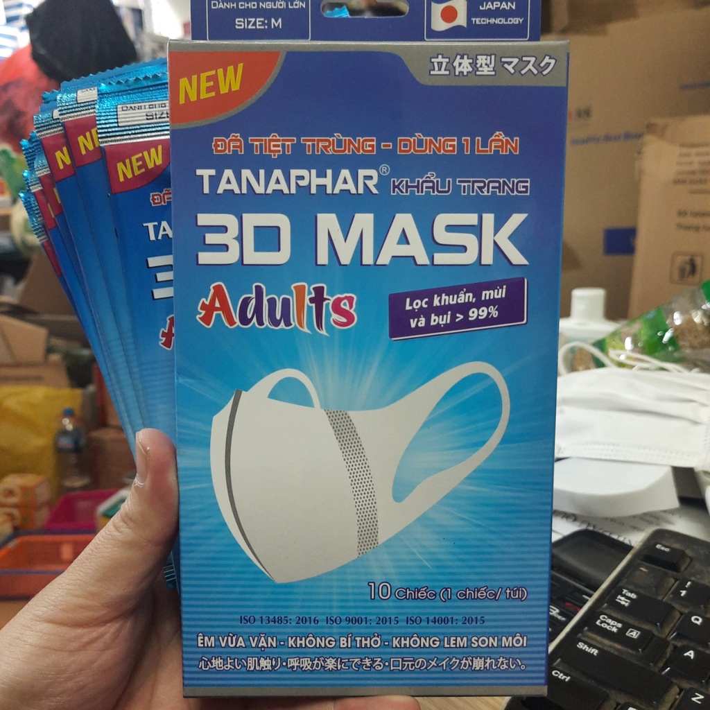 Khẩu trang y tế 3D Mask Tanaphar, size người lớn và trẻ em, hộp 10 chiếc