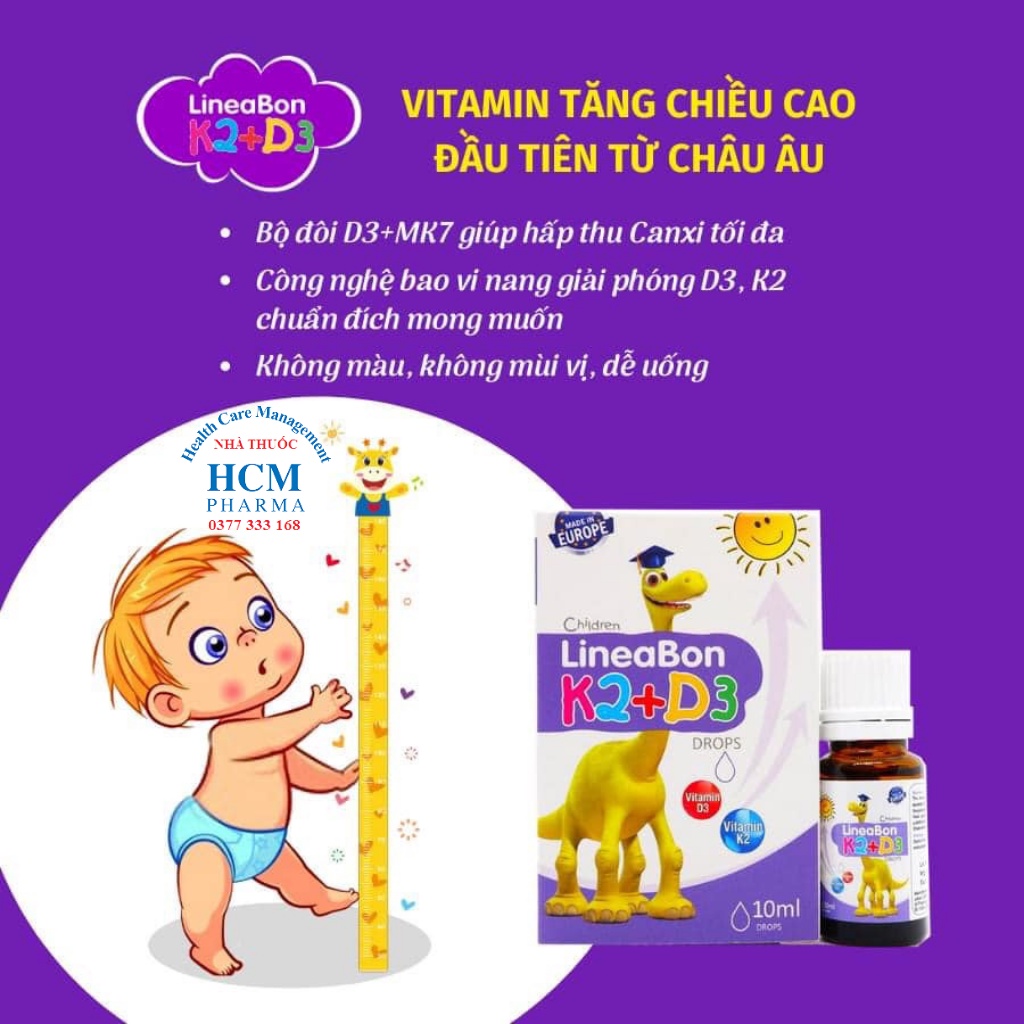 Vitamin d3 k2 mk7 Lineabon drop cho bé trẻ sơ sinh giúp tăng chiều cao ngủ ngon chai 10ml nhập khẩu châu âu HCM26