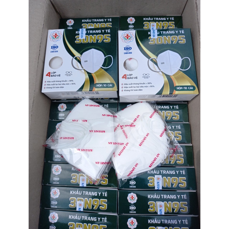 SỈ 10 HỘP, HỘP 10 CÁI  3DN95 Khẩu trang Khánh An chống bụi mịn PM2.5, có kẹp kim loại chắc chắn ở sống mũi