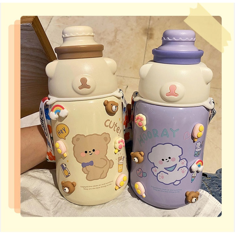 Bình nước giữ nhiệt dung tích lớn có ống hút dễ thương chất lượng cao mẫu mới 16th