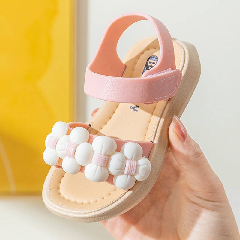 Giày sandal IQ ANGEL đế mềm đính bông hoa thời trang mùa hè xinh xắn dành cho bé gái