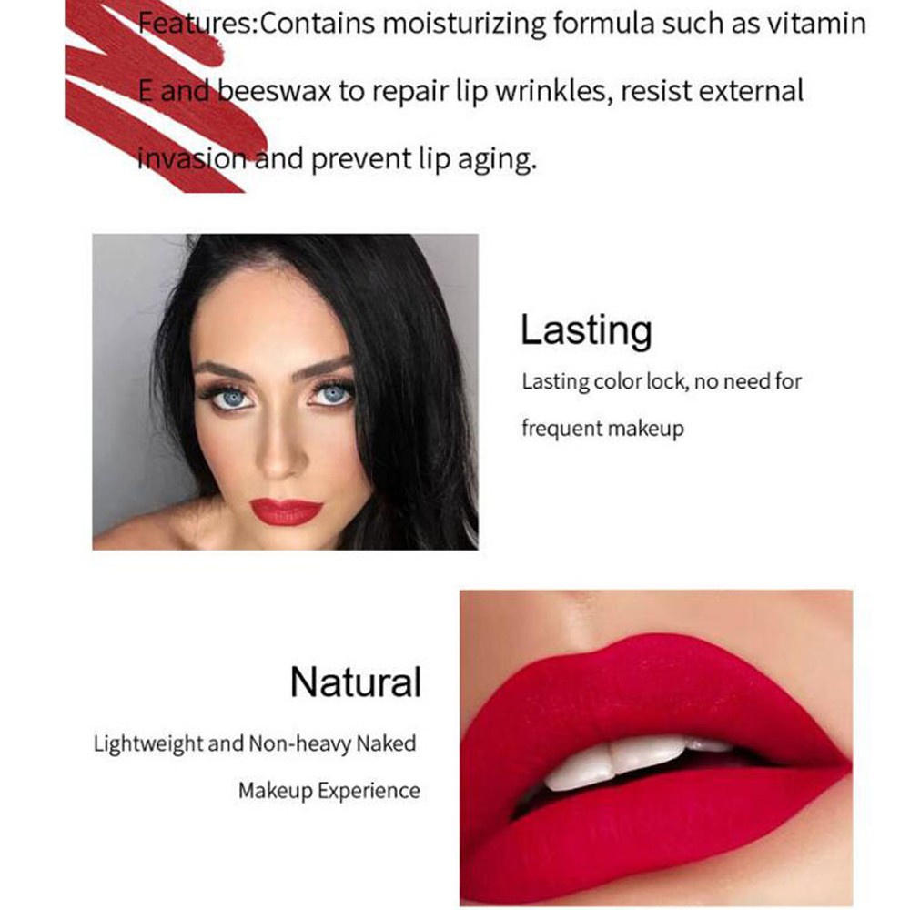 JUNE New Matte Lipstick Pencil Makeup Waterproof Lip Gloss Cosmetic Long Lasting Beauty Sexy Hot Sale Nude Velvet