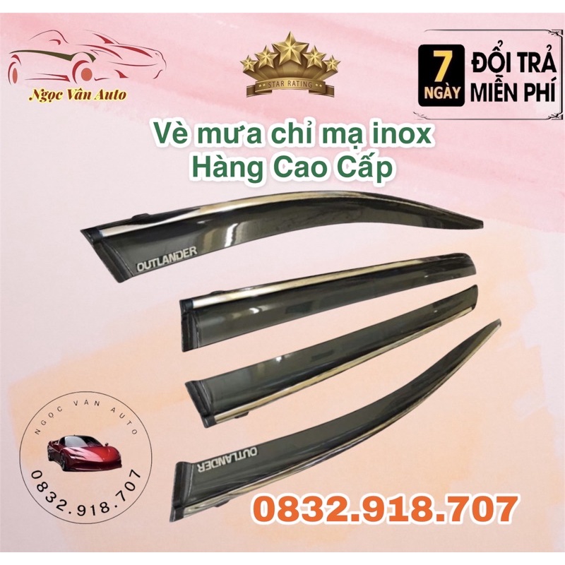 Vè mưa chỉ mạ Outlander 2018 - 2021 chỉ mạ inox cao cấp  ( chỉ viền inox )