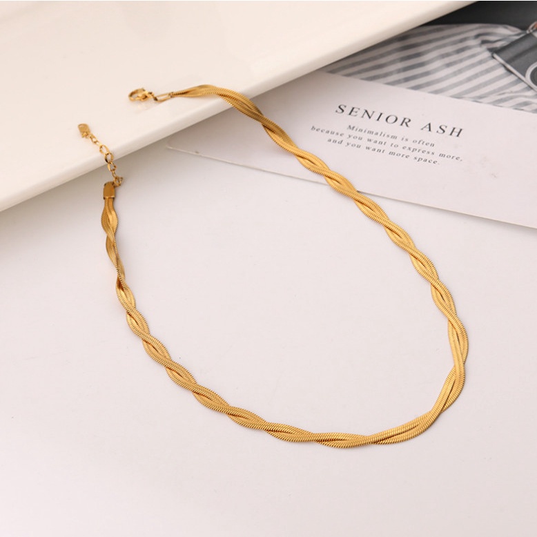 Dây Chuyền Sợi Mì Dẹt Thắt Bính Titan Ko Đen TT 4207