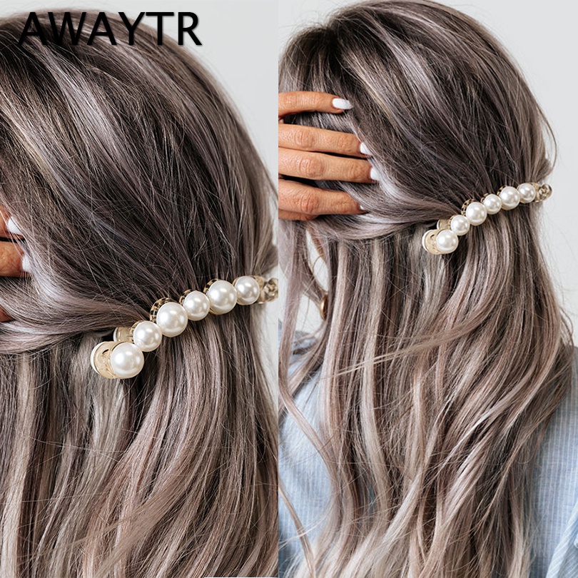 Kẹp Tóc Đuôi Ngựa Bằng acrylic Đính Ngọc Trai Nhân Tạo Kiểu Hàn Quốc