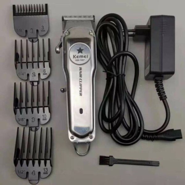 Tông đơ cắt tóc nguyên khối có đèn LED màu xám kemei KM-1997