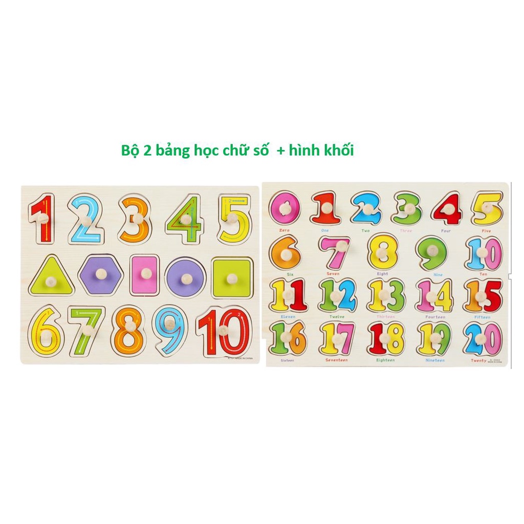COMBO 3  BẢNG HỌC SỐ +  HÌNH KHỐI CHO BÉ YÊU  BẰNG GỖ