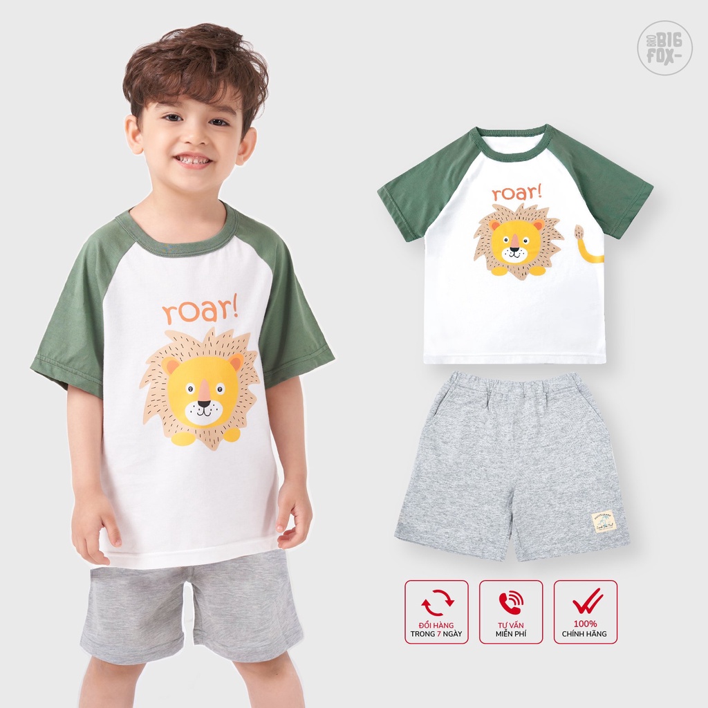 Bộ Quần Áo Bé Trai Cộc Tay Bigfox Mặc Mùa Hè Chất Cotton Hình In Động Vật, Online 01