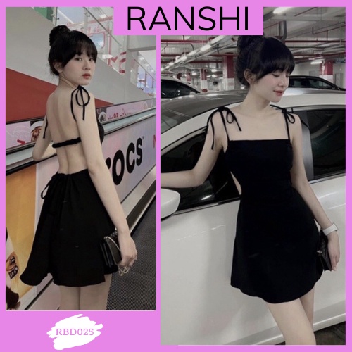 Đầm Body Hở Lưng 2 Dây Cột Nơ Dáng Xòe RANSHI Có Đệm Ngực Sexy Quyến Rũ Hàng Loại 1 RBD025