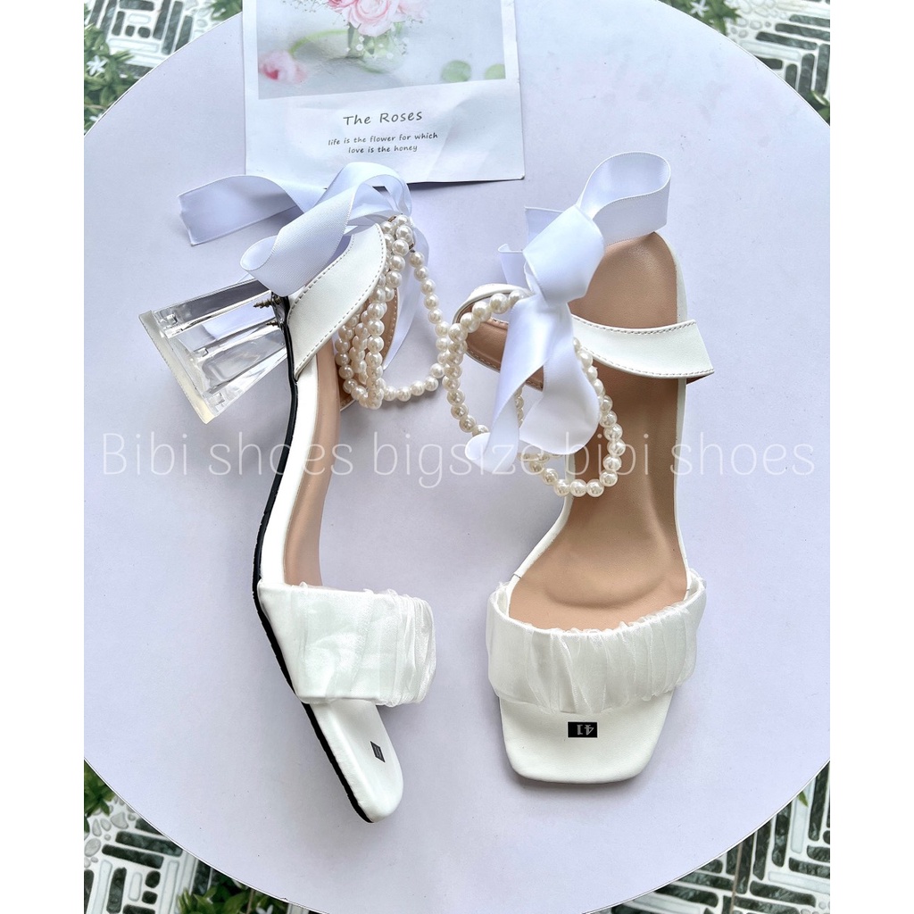 Giày công chúa bigsize quai cườm gót trong tam giác 40-44