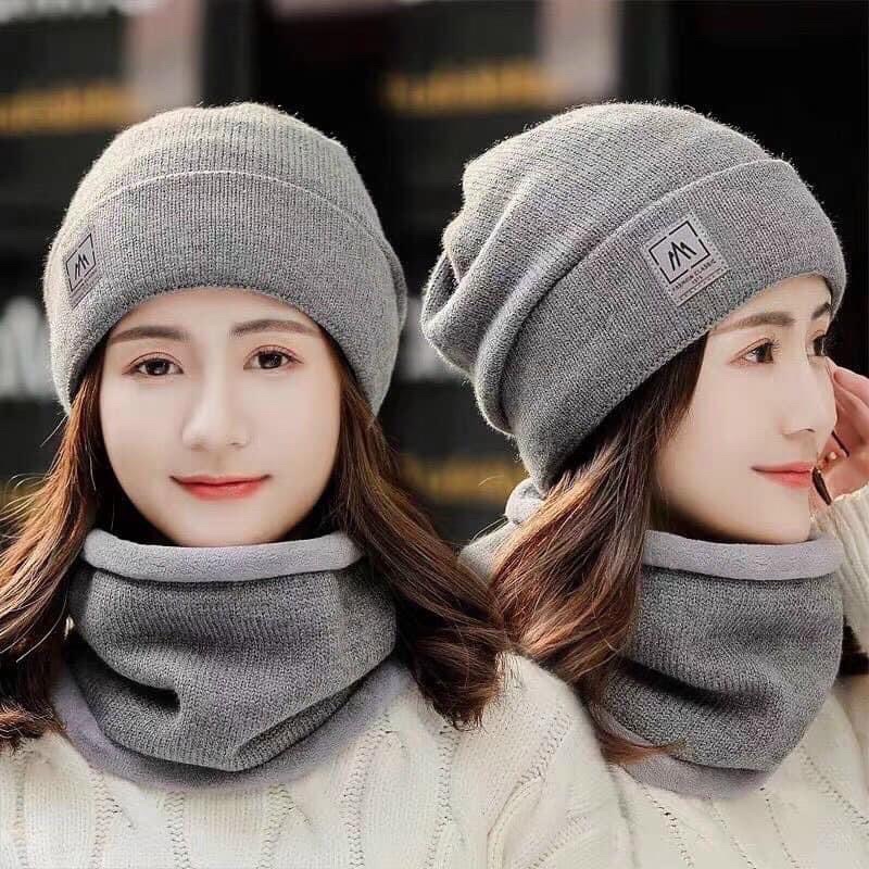 Mũ Len Nữ ❤Freeship❤Set Khăn Mũ Len Nữ Lót Lông Cho Mùa Đông Siêu Ấm