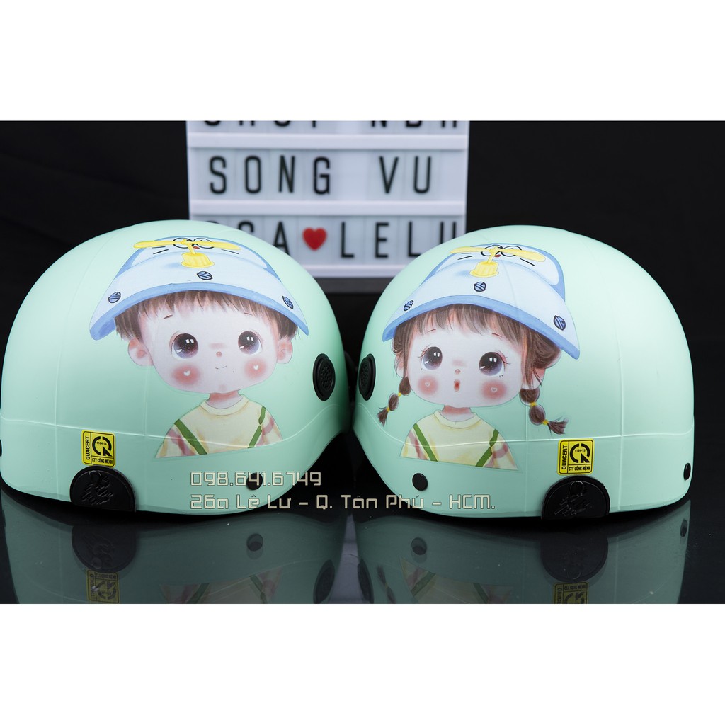 MŨ NÓN BẢO HIỂM NGƯỜI LỚN HÌNH CHIBI - MÀU XANH