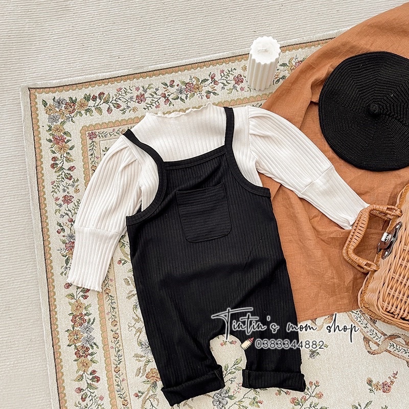 Sét yếm len kèm áo len tay bồng cho bé gái 3-24M