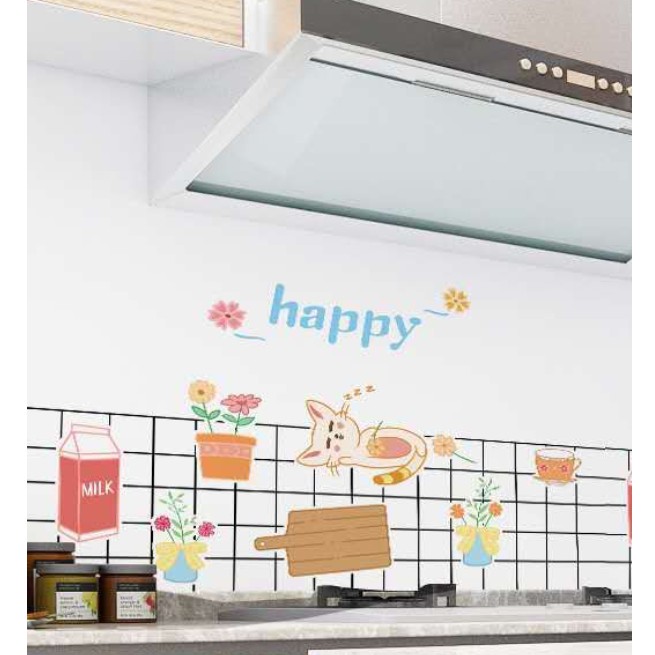 Decal giấy dán bếp tráng nhôm cách nhiệt mẫu mèo con happy khổ 60cm