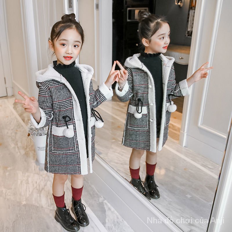 Autumn And Winter Girl Plus Velvet Kids Autumn Long Windbreaker Jacket