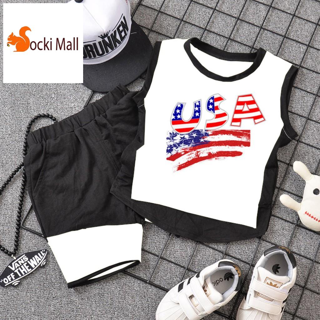 (Loại 1) Thời trang trẻ em - Quần áo thun bé trai, bé gái sát nách, may phối màu, xẻ tà- SockiMall (Màu trắng)