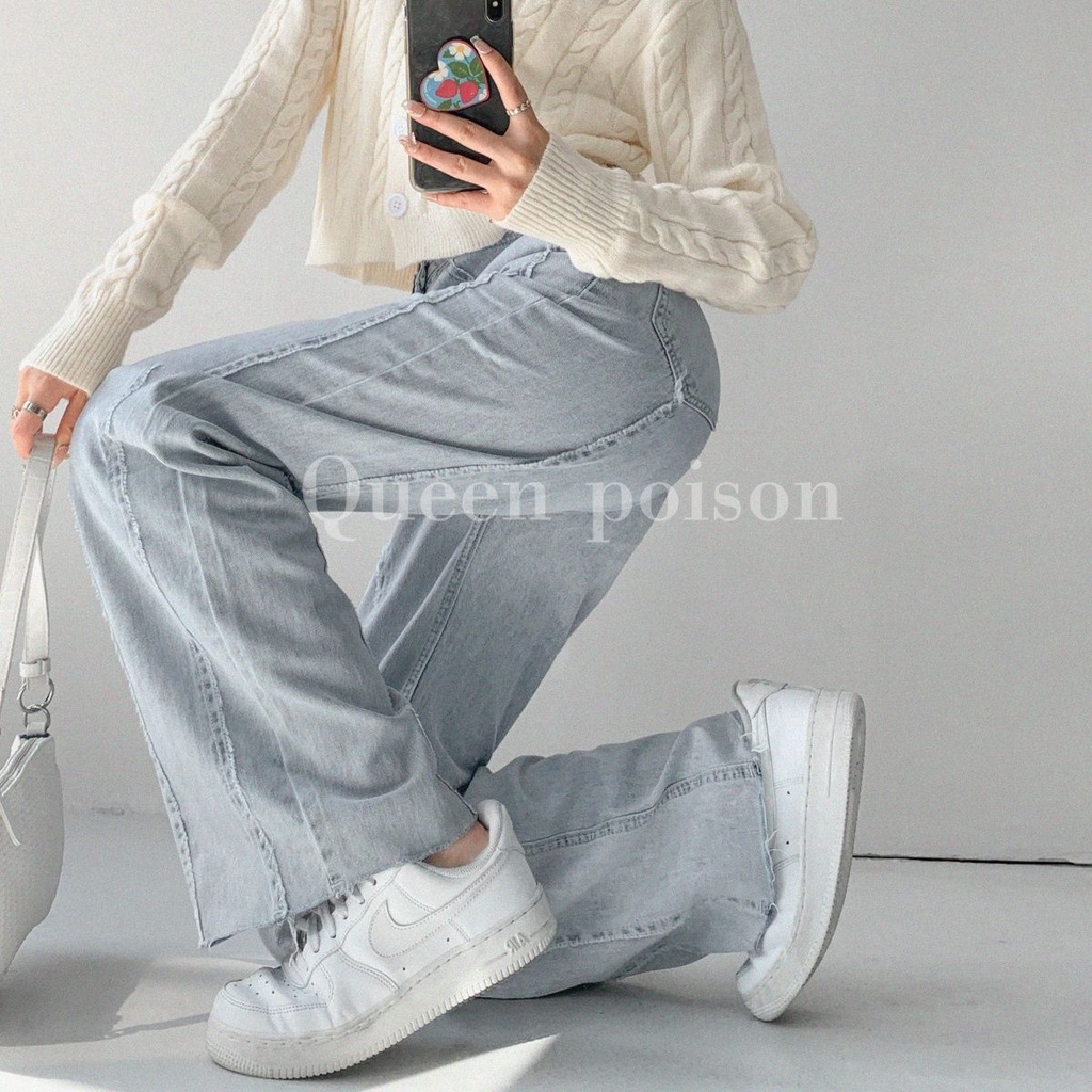 Quần jean nữ ống rộng lưng cao phong cách vintage