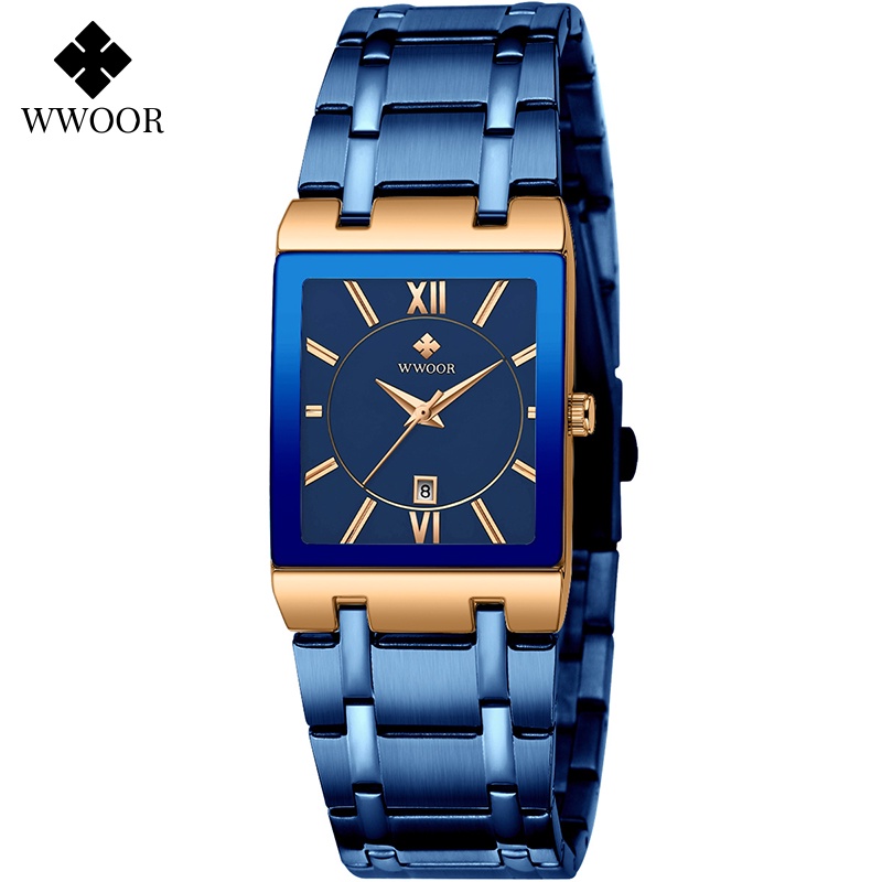 Đồng Hồ Quartz WWOOR Relojes Hombre Mặt Vuông Chất Liệu Thép Không Gỉ Chống Thấm Nước 8858