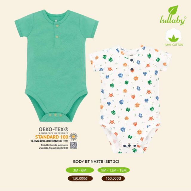 Set 2 body cộc Lullaby PREMIUM COTTON mềm mịn, mát, hàng cao cấp chín hãng