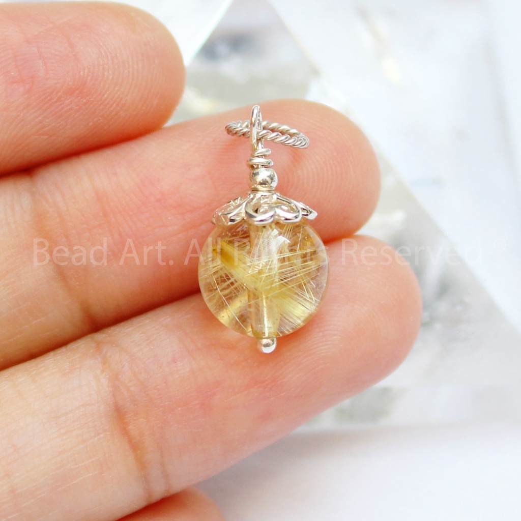 Mặt Dây Chuyền T.A Tóc Màu Vàng 9MM Loại A, Trang Sức Đá Phong Thuỷ, Thổ, Kim S40 - Bead Art