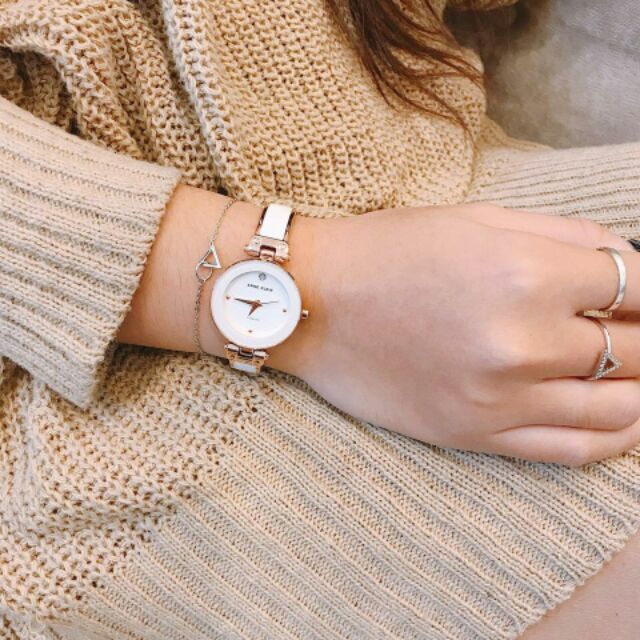 Đồng hồ nữ Anne klein AK/1980WTRG dạng kiềng đá trắng tiểu thư size 28mm
