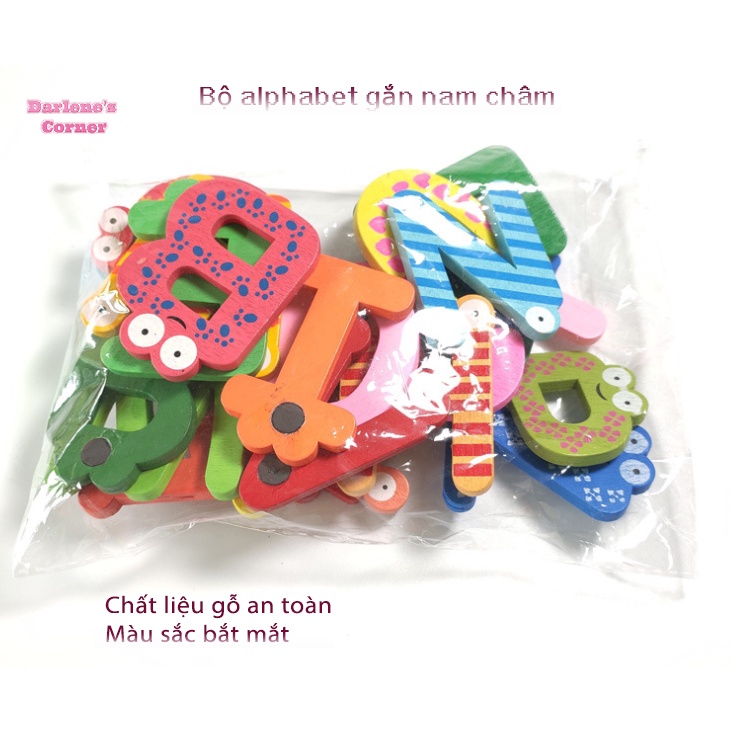 Bộ alphabet 26 chữ cái tiếng Anh bằng gỗ, có gắn nam châm