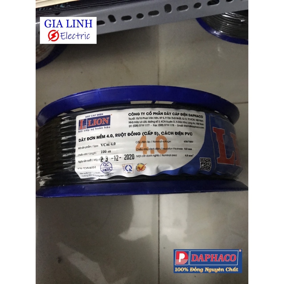 Dây điện đơn mềm Vcm 4mm2 Daphaco - 100 mét
