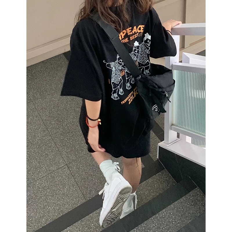 Áo thun thể thao Xiaozhainv tay ngắn dáng rộng in hoạt hình thời trang mùa hè cho nữ